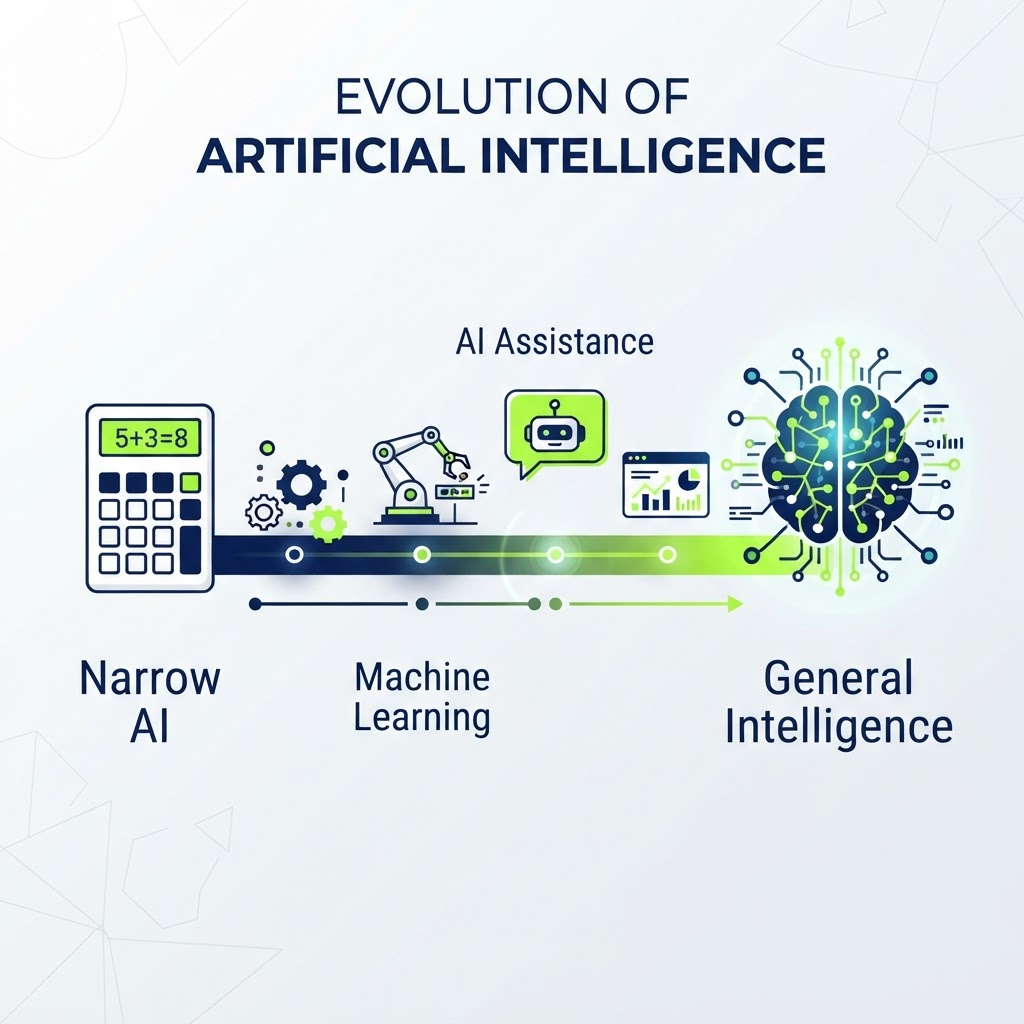 Spectrum diagram from narrow AI to general intelligence