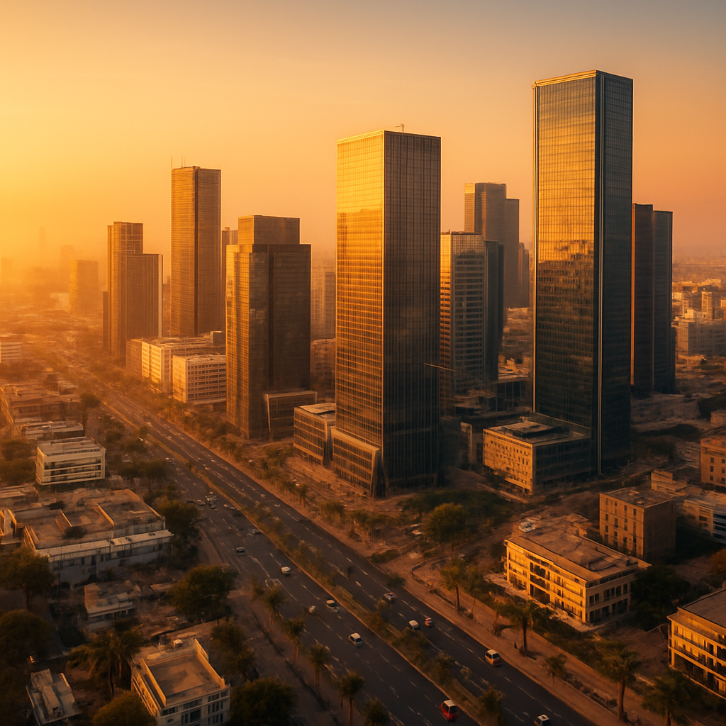 African city skyline at golden hour