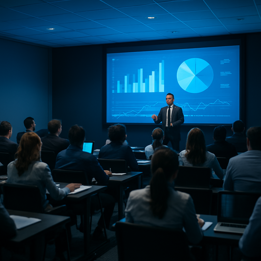 Global corporate training room with professionals in a workshop