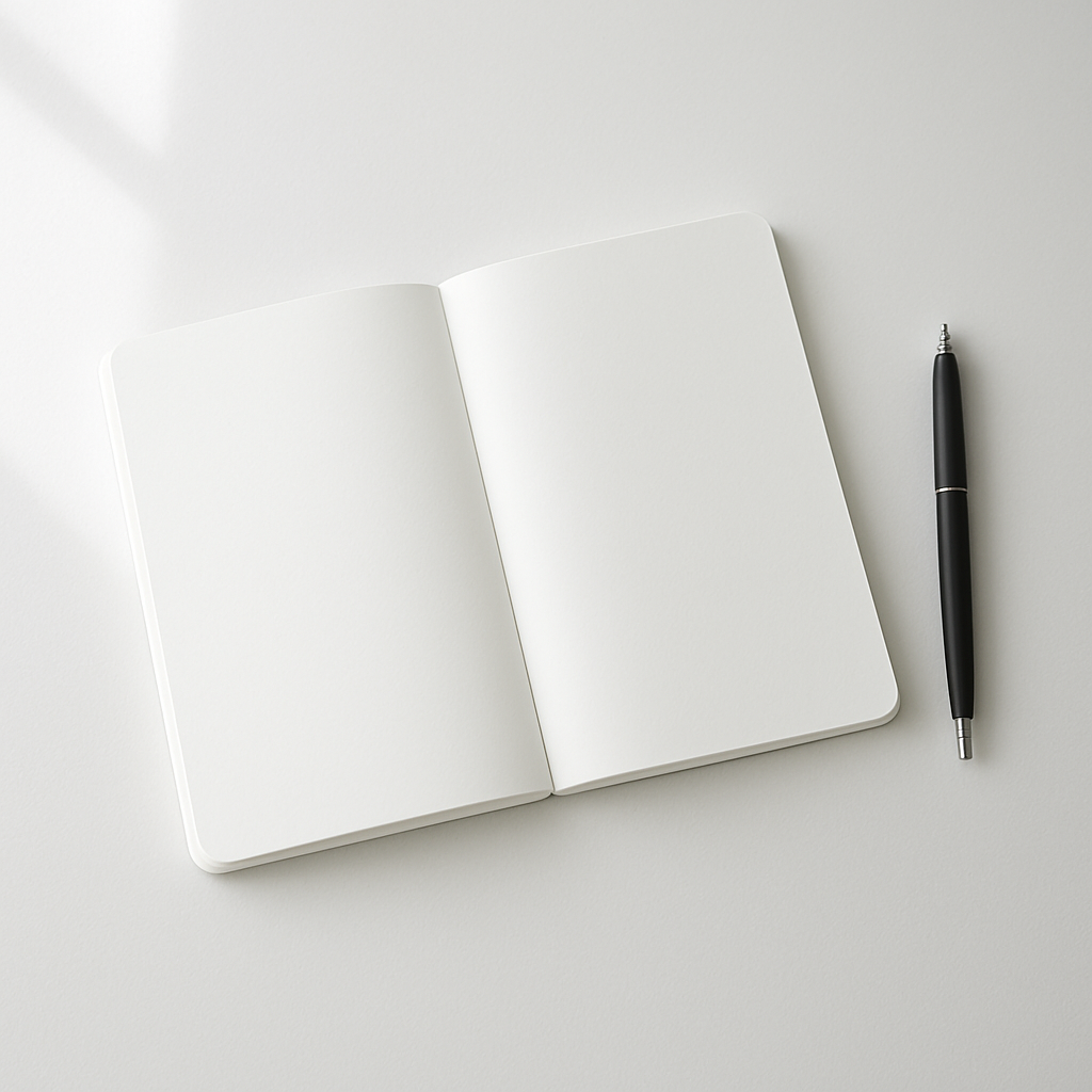 Blank notebook open on a clean desk
